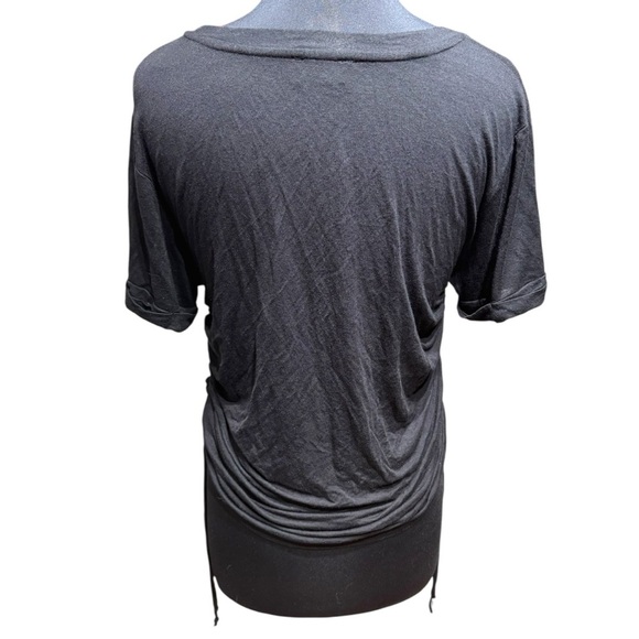 NWOT Paperoc Black Fitted Short Sleeve Top with Cinched Drawstring Sides Size L - Picture 3 of 5